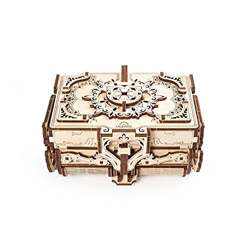 UGEARS Schatulle 3D Modellbausatz Holztruhe-3D Holzbausatz Schatzkiste-3D Puzzle Erwachsene Box (Antik-Schatulle)