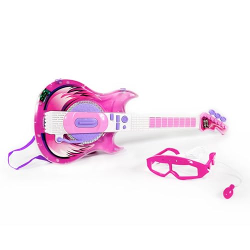 GUITARRA INFANTIL E MICROFONE CONECTA CELULAR MEGA COMPRAS (Rosa)