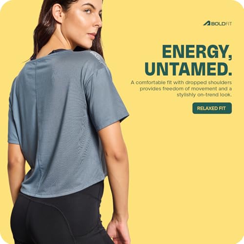 Image of Boldfit Tshirt for Woman Relaxed fit Gym Tshirt for Women Workout Lightweight t Shirt for Woman Workout Women t Shirt Round Neck t Shirts for Ladies Gym Dress