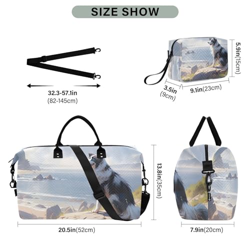 Large Travel Duffel Bag, Beach Sheepdog Sports Tote Gym Bag, Shoulder Weekender Overnight Bag for Women Men, Carry On Luggage with Toiletry Bags3
