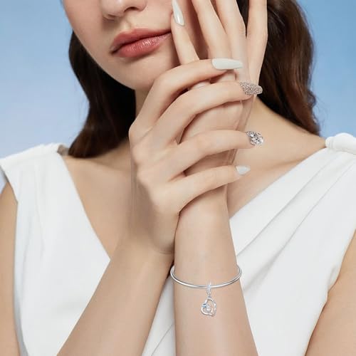 Image of PROESS Father Mother Daughter Charm fit Charms Bracelet Sterling Silver Charms for Bracelets Birthday Valentines Day Gifts for Daughter Mother Lover