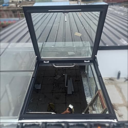 Skylight Window for Home Roof - Manual Operation Double Tempered Glass & Aluminum Frame Ideal for Sunrooms Attics Basements - 25.6 x 25.6 (65cm x 65cm) Daylighting Solution