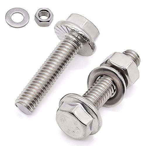 Image of Glvaner (10 Sets) M8 x 25mm Stainless Steel Extra Large Flanged Hex Bolts Screws and Hex Nuts & Flat Washers Kits, Full Thread