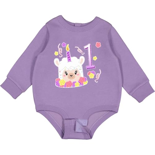 inktastic First Birthday- Cute Llama Cake Baby Fleece Bodysuit Newborn