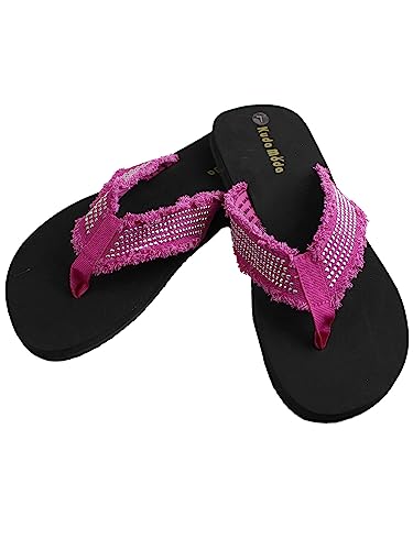 Kuda Moda Women's Fashion Strap Casual Thongs Flat Flip Flops Light Weight Sparkling Sandals Slipper (Pink, Large 9-10)