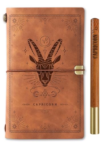 InnoBeta Capricorn Gifts, Leather Journal Notebook with Pen, Refillable Sketchbook,