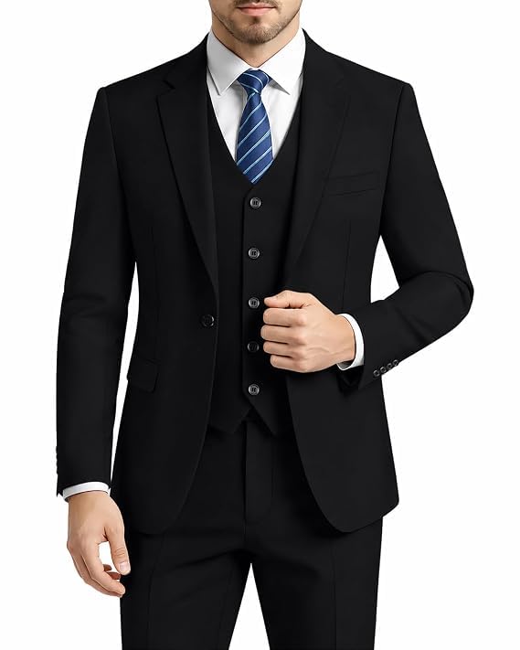 Men's Slim Fit 3 Piece Suit Solid Jacket Vest Pants Two Buttons-picture-26