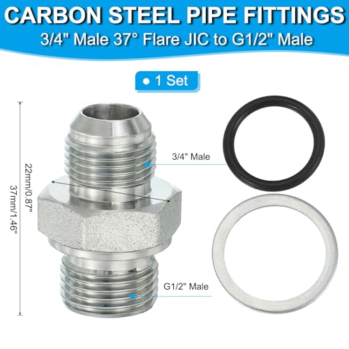 Image of PATIKIL Hex Reducing Nipple Connectors Pipe Adapter 3 /4 inch Male 37 Flare JIC x 1 /2 inch g Male, Pipe Fitting Reducer Nipple Adapter Plated Steel Hydraulic Fitting