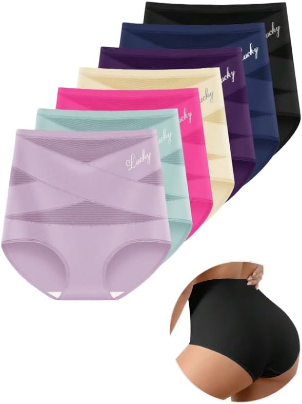 4 Piece Pack Women’s High Waisted Breathable Mesh Panties, Seamless Traceless Triangle Briefs, Soft Stretch Knitted Set