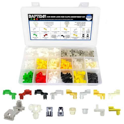 Daptemn 160PCS Door Lock Rod Clips Assortment Kit, Door Lock Cylinder Retainer Clips, 16 Sizes Door Lock Replacement Parts, for GM Ford Honda Mazda Chrysler Door Clips