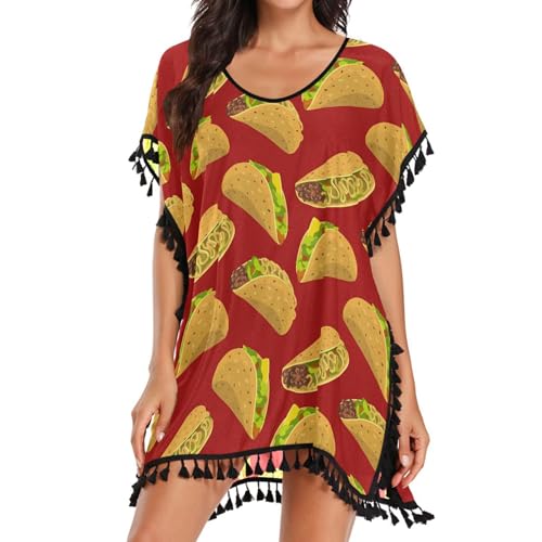 Exnundod Women Swimsuit Cover Up Cowboy Boots Pattern Tassel Beach Bathing Suit for Swimwear Bikini Dress