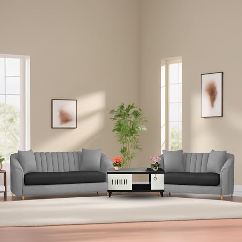 Image of Doraldo 3 + 2 Seater Sofa Set for Living Room (Black Grey) Premium Fabric Sofa