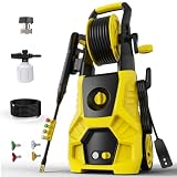 DECOKTOOL 5000PSI PowerWasher with 4 Quick Connect Nozzles, Foam Cannon for Car, Lane, Patio Cleaning, Hydro Jet Pressure Hose Water Wand for Gutter Patio Car Garden Window, Yellow