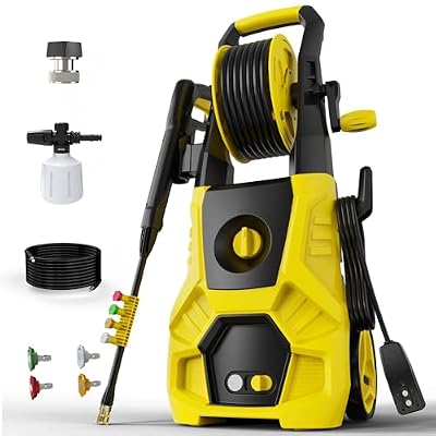 DECOKTOOL 5000PSI PowerWasher with 4 Quick Connect Nozzles, Foam Cannon for Car, Lane, Patio Cleaning, Hydro Jet Pressure Hose Water Wand for Gutter Patio Car Garden Window, Yellow