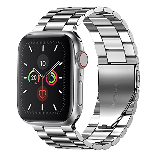 Fitlink 316L Surgical-Grade Stainless Steel Apple Watch Band, Scratch/Water Resistant, Fits Series 10 All Series/Ultra 1/2/SE, Sizes 38/40/41/42/44/45/49mm, for Business Casual(Silver, 42/44/45/49mm)