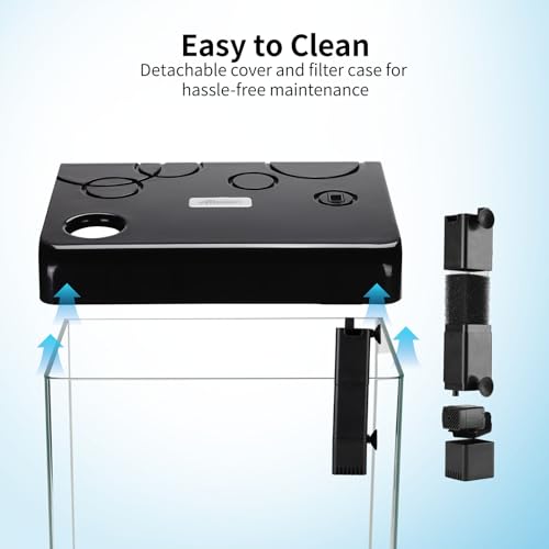 Image of Betta Fish Tank Starter Kits, 5 Gallon Fish Tank with Heater Filter and Light, Self-Cleaning Small Fish Tank(Black).