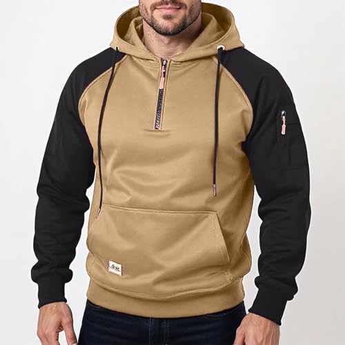 Ymosrh Men's Hoodies, Quarter Zip Long Sleeve Casual Athletic Workout Hooded Sweatshirt Pullover, M-3XL3