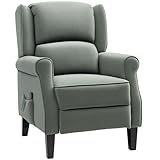 HOMCOM Massage Recliner Chair for Living Room, Push Back Recliner Sofa, Wingback Reclining Chair with Extendable Footrest, Wood Legs, Remote Control, Side Pockets, Dark Green