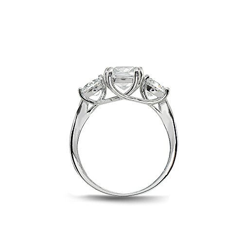 Hoops & Loops Sterling Silver Cubic Zirconia Cushion Cut Three-Stone Royal Engagement Wedding Ring3