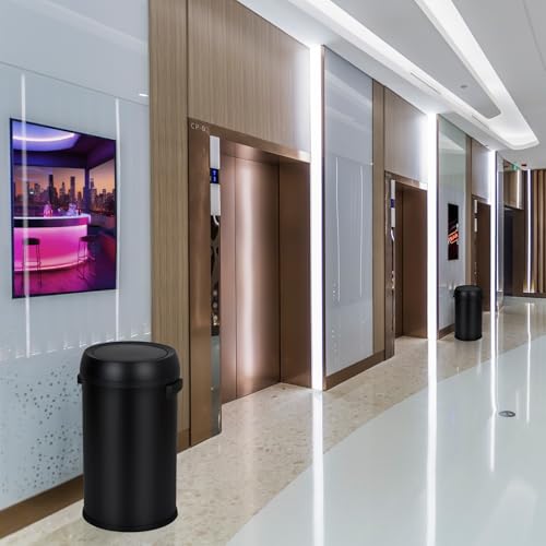 Image of 65L /17 Gal Commercial Trash Can, Round Open Top Trash Can, Large Capacity Waste Bin for Indoor /Outdoor Businesses Use, Stainless Steel Garbage Bin for Home Office Cafes Shopping Mall, Black
