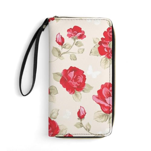 Rose Portable Long Wallet for Women Men Zipped Travel Purse Credit Card Holder Coin Pouch
