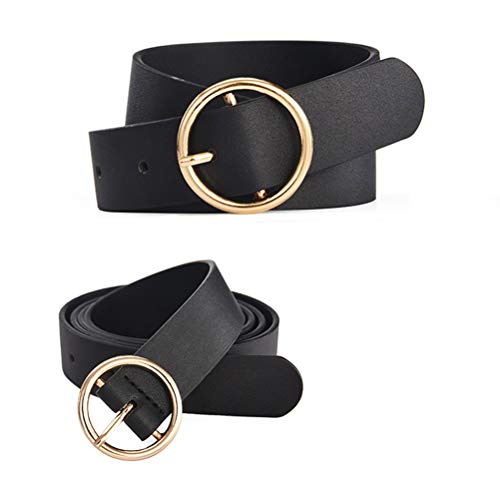 Cinto casual feminino KESYOO de couro legítimo com fivela redonda para acessórios de vestido e jeans