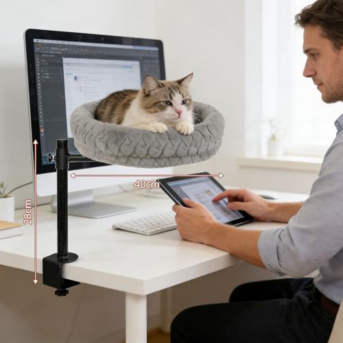 Manque de place ? Repose-arbre à chat pour bureau compact avec hamac douillet