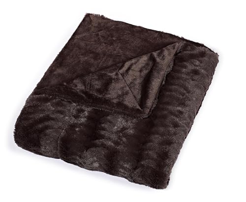 Cathay Home Luxe Faux Fur Mink Ultra-Soft Embossed Bedding Blanket -King, Chocolate Mink, 1-Piece Throw/Blanket/Coverlet/Bedspread