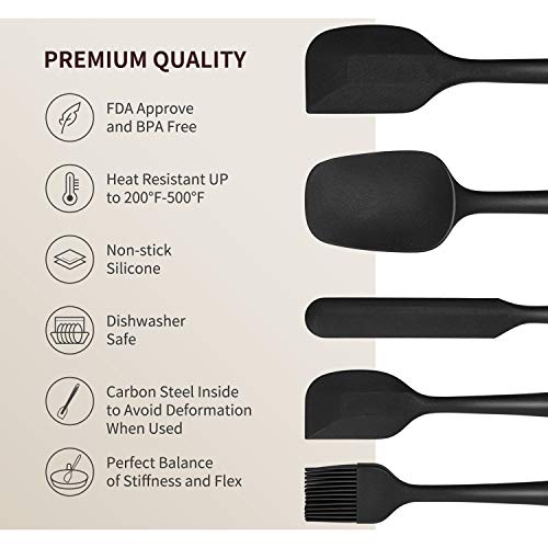 Nonstick Silicone Spatula Set 5PCS ONLYWIN Kitchen Cookware Utensils Sets Heat Resistant 500℉ BPA Free Dishwasher Safe Mini Spatula Baking Scraper and Brush for Cooking,Black