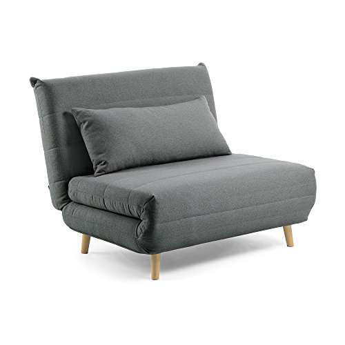 Kave Home - Sofá Cama Susan de 2 plazas Gris Oscuro tapizado con Patas de Madera Maciza de Pino y cojín
