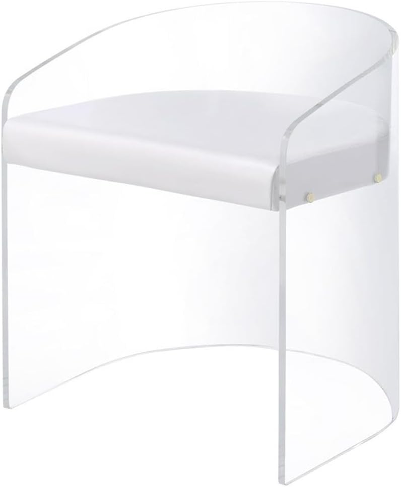 Pemberly Row 19" U Shape Clear Acrylic Lucite Dining Chair, Off White Leatherette Seat, Modern Vintage Design, Molded Construction, Tapered Curve Back, Round Edges for Kitchen or Dining Room