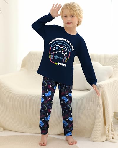 Mikrdoo Boys Pajamas Set for Kids 2 Piece Long Sleeve Soft Cozy Sleepwear Stretch Fashion Pjs for Big Boys Size 6-16 Years4