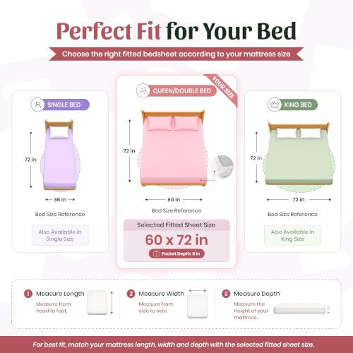 Image of Loreto 100% Cotton Elastic Fitted Bedsheet Double Bed with 2 Pillow Covers