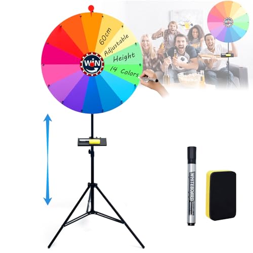 Wuciray 60cm Ruleta Giratoria de Premios de Pie Grande Ruleta de la Suerte Altura Ajustable 100-200cm Roda de Premios Giratoria Grande Rueda de la Fortuna con 14 Ranuras Pizarra 24' para Fiesta Ferias