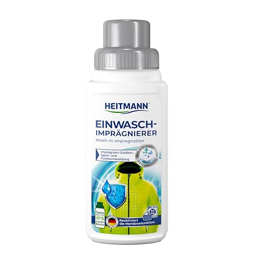 HEITMANN Wash-In Waterproofer, Breathable Weather Protection for Outdoor & Sportswear, Backpacks, Tents & Shoes, Reactivation of Membrane Function, 250 ml