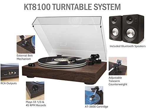 Image of Crosley C8A-WA Belt-Driven Record Player Turntable with S100A-BK Bluetooth Speakers