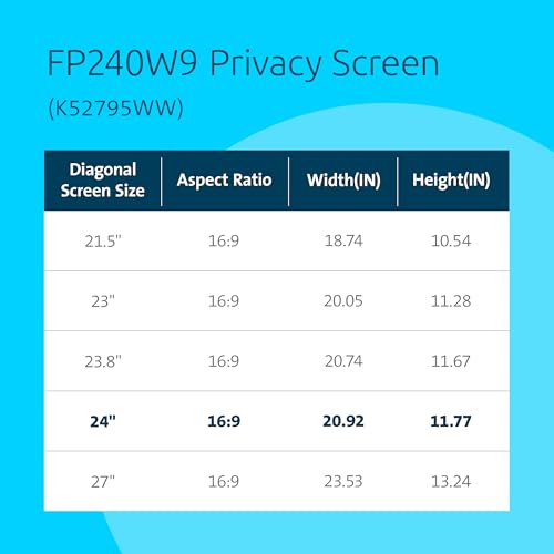 Image of Kensington 24 inch Computer Privacy Screen for Desktop, 16:9 Widescreen Monitor, FP240W9 Anti-Glare Blue Ray Reduction Computer Privacy Filter for Dell Asus Acer LG Samsung AOC Monitors, K55413WW