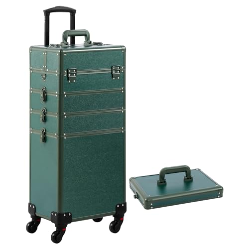 Somduy Makeup Train Case, Rolling Makeup Case with Lid, 5 in 1 Cosmetology Case on Wheels, Christmas Gift, Large Makeup Case Organizers, Profesional Cosmetic Case for Salon Barber, Green by Somduy - Image 8