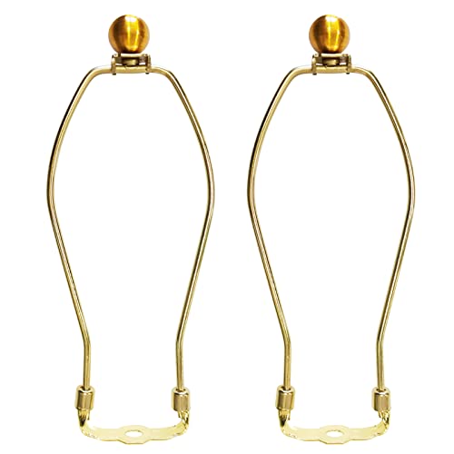 Lamp Shade Harp, 8.5 Inch Detachable Holders Replacement For Table And Floor Lamps, 2 Set Polished Brass Heavy Duty Lamp Shade Bracket, 3/8 Standard Saddles And Finials Included (Polished Brass) #TOP5