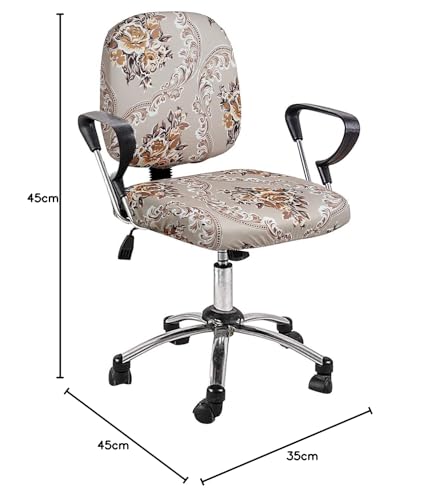 Image of Cortina Revolving Chair Seat Covers | Computer Chair Desk Case | Stretchable Removable Desk Protector | Soft Super Stretchy Polyester Spandex Fabric | Damask Print - Beige| Chair Cover Set of 1