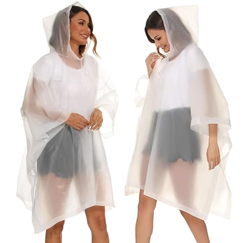 Image of Allextreme EVA Poncho Raincoat Transparent Hooded Water Resistant Rain Jacket with Sleeves for Women Men Camping Rainy Season Travel (White)