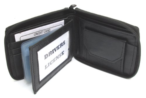 Dangerous Threads Mens Black Leather Wallet Lamb Zippered Bifold 782