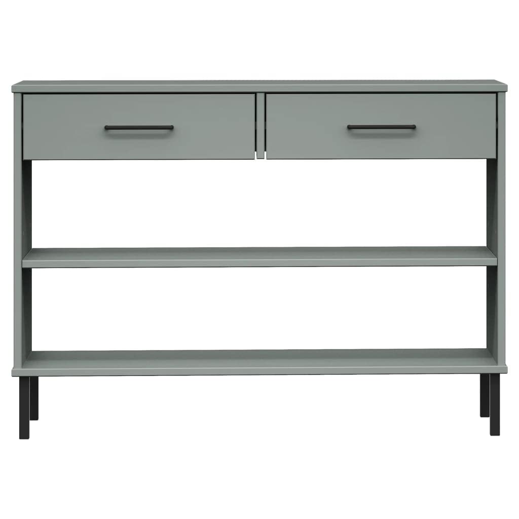 Oslo szafka konsolowa z metalowymi nogami, szara, lite drewno sosnowe i 2 szuflady, 98 x 35 x 70 cm, stół konsolowy do korytarza, biura i salonu