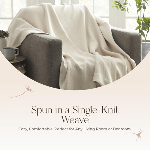 Image of 100% Organic Cotton Blanket - GOTS & Fairtrade Certified Organic Cotton Throw Blanket for Bed with a Heavy & Breathable Single Knit Weave - Great as Bedspread or Coverlet (Natural, King /Cal King)