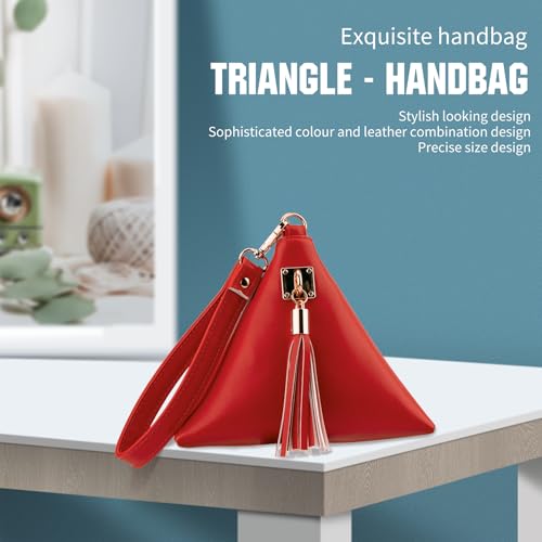 Image of Women Synthetic Leather Clutch Wallet Triangle Wristlet Purse with Wrist Strap