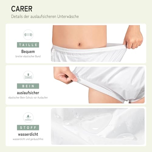 Carer Auslaufsichere Unterwäsche für Erwachsene für Inkontinenz, waschbar, geräuscharm Kunststoffhose Unisex, 2 Stück Weiß L