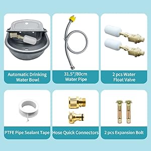 Automatic Animal Drinking Water Bowl, 304 Stainless Steel Waterer for Dog Horse Goat Pig Cow, Livestock Water Trough Dispenser with Pipe Hose, 2 Float Valves, Quick Connecter, Expansion Bolt Automatic Animal Drinking Water Bowl 304 Stainless Steel Waterer for Dog Horse Goat Pig Cow Livestock Water Trough Dispenser with Pipe Hose 2 Float Valves Quick Connecter Expansion Bolt