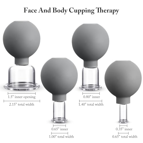Image of BBTO 4 Pcs Glass Facial Cupping Set Silicone Vacuum Suction Massage Cups Skin Tightening Therapy for Face Body Eyes Back Shoulder Pain(Grey)