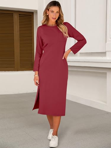 Image of ANRABESS Women Fall Long Sleeve Midi T Shirt Dresses with Pockets