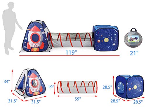 image for UTEX 3pc Space Astronaut Pop Up Play Tents with Tunnels for Kids, Boys